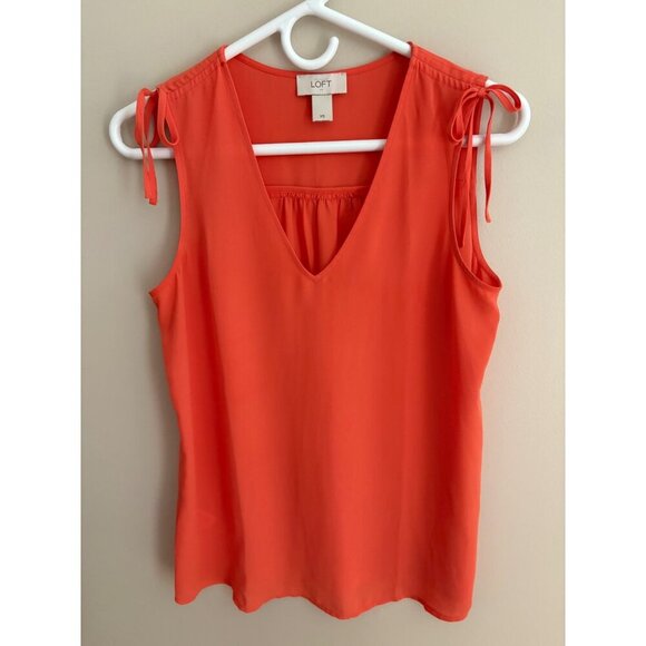 Ann Taylor LOFT Sleeveless V-Neck Tie Shoulder Top in Coral/Orange Size XS - Picture 3 of 11